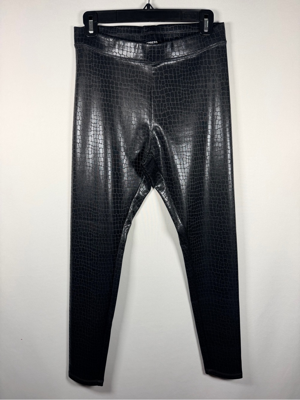 Express Black Croc-Embossed Faux Leather Leggings